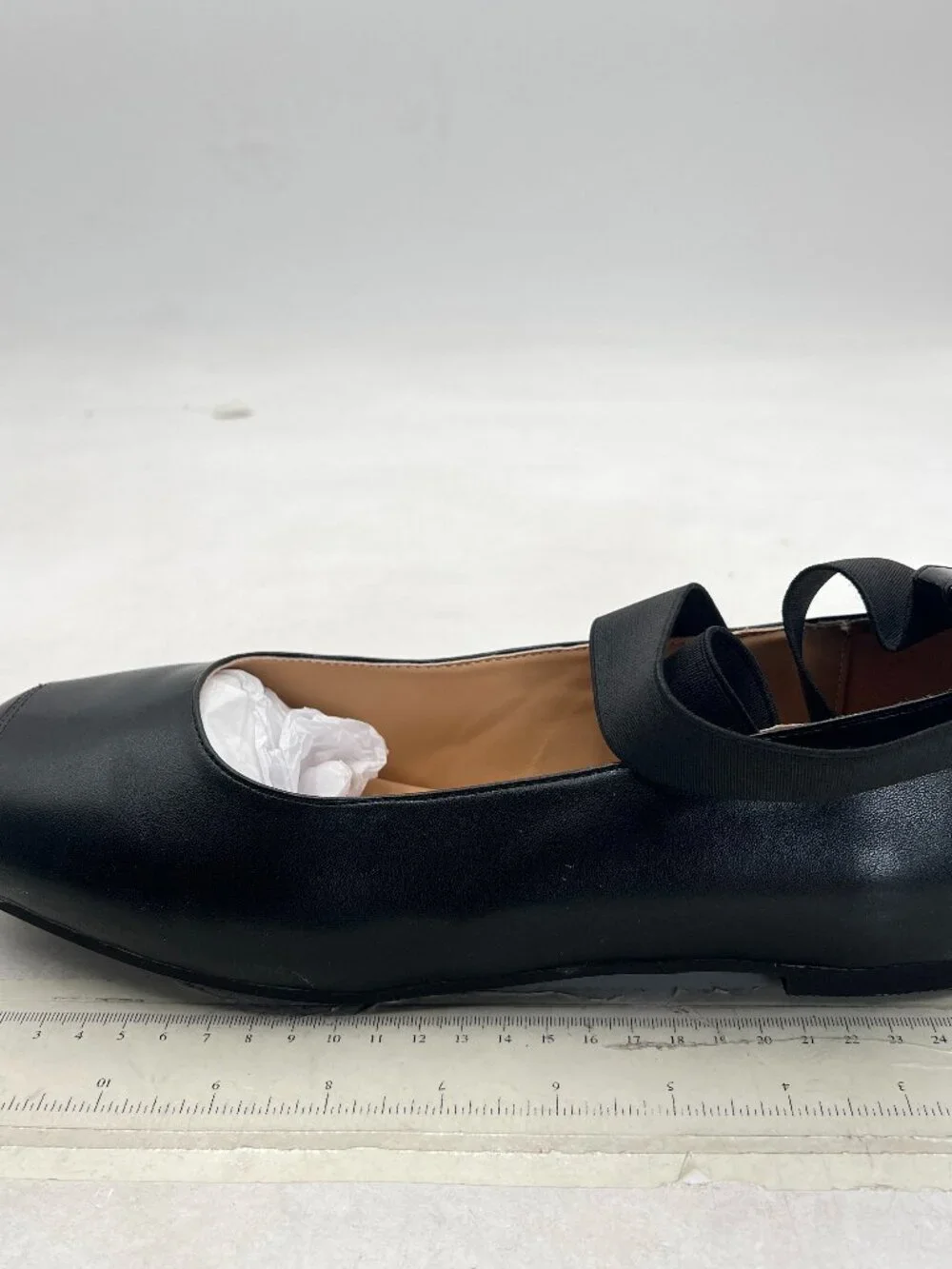 miss left Black Stretchy Crisscross Strap Ballerina Flats Closed Toe Shoe